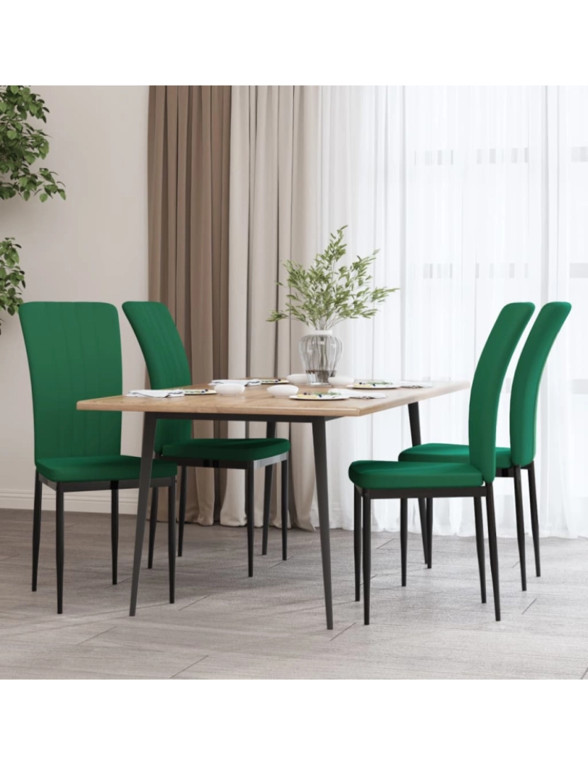 imagem de vidaXL Cadeiras de jantar 4 pcs veludo verde-escuro2