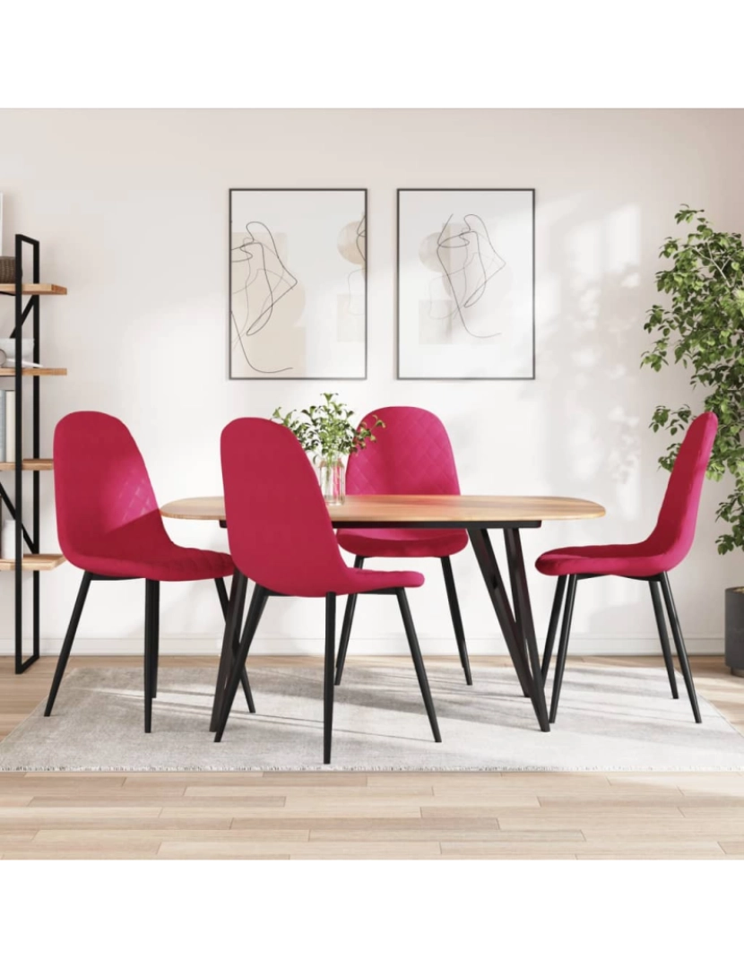 imagem de vidaXL Cadeiras de jantar 4 pcs veludo vermelho tinto2