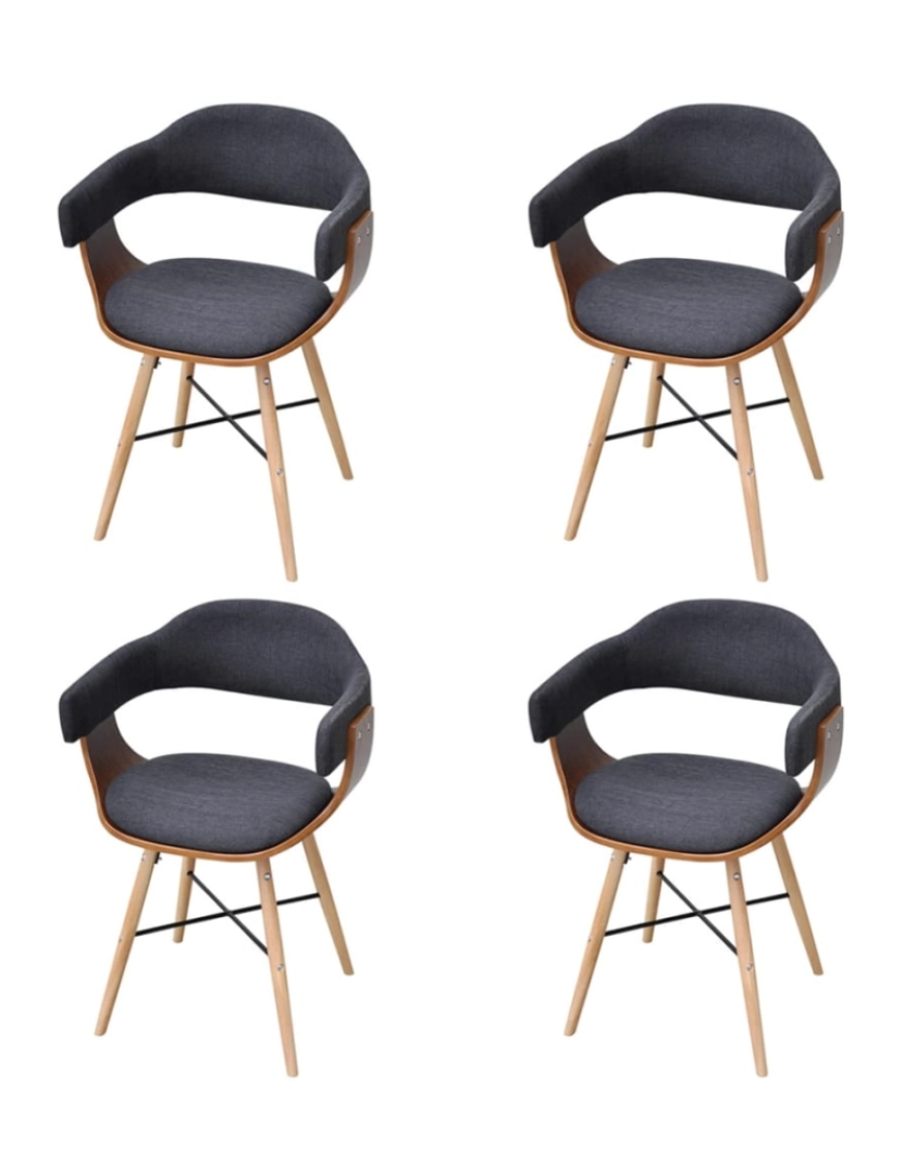 imagem de vidaXL Cadeiras jantar 4 pcs madeira curvada e tecido cinzento-escuro3