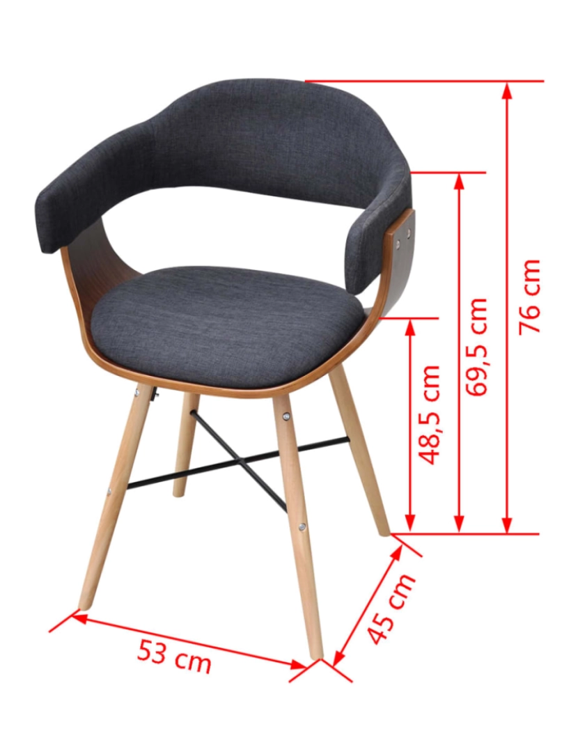 imagem de vidaXL Cadeiras jantar 4 pcs madeira curvada e tecido cinzento-escuro8