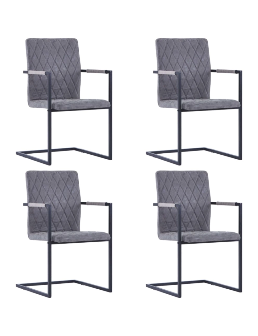 Vidaxl - vidaXL Cadeiras de jantar cantilever 4pcs couro artif. cinzento-escuro