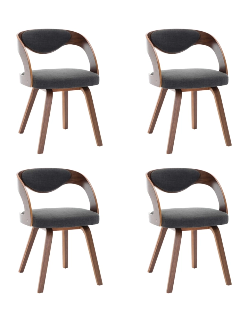 imagem de vidaXL Cadeiras jantar 4 pcs madeira curvada e tecido cinzento-escuro1