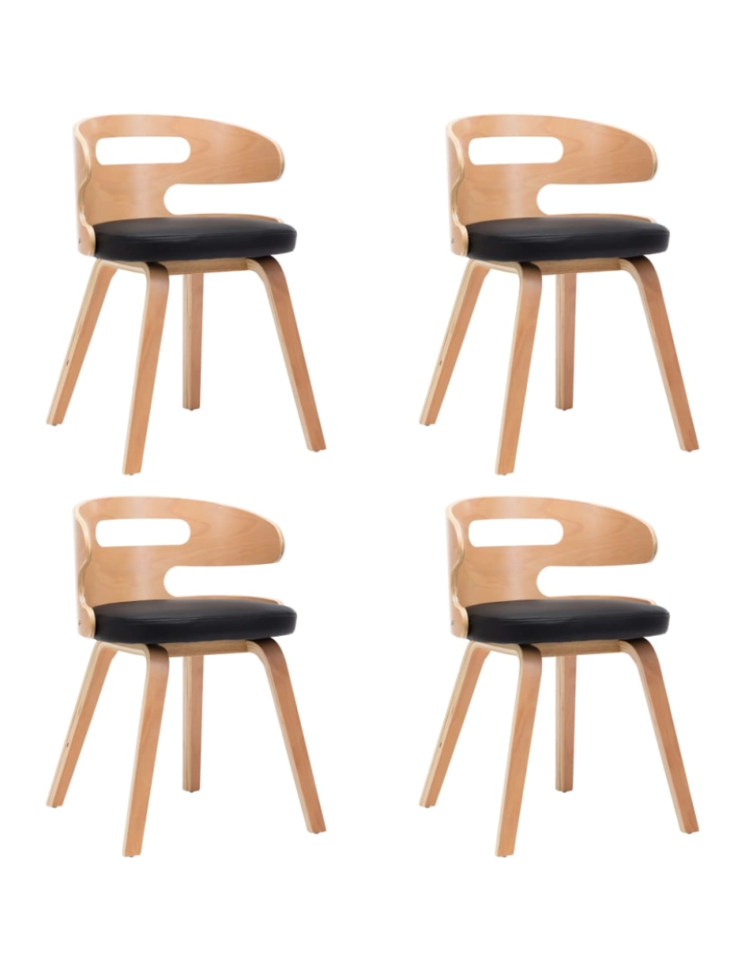 imagem de vidaXL Cadeiras jantar 4 pcs madeira curvada e couro artificial preto1