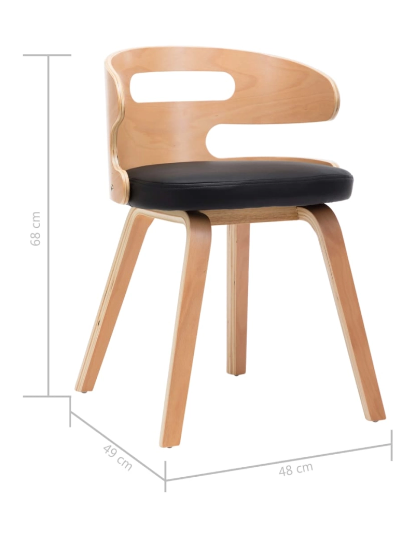 imagem de vidaXL Cadeiras jantar 4 pcs madeira curvada e couro artificial preto8
