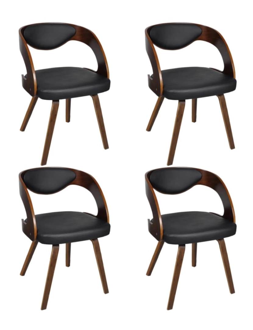 imagem de vidaXL Cadeiras jantar 4pcs madeira curvada couro artificial castanho1