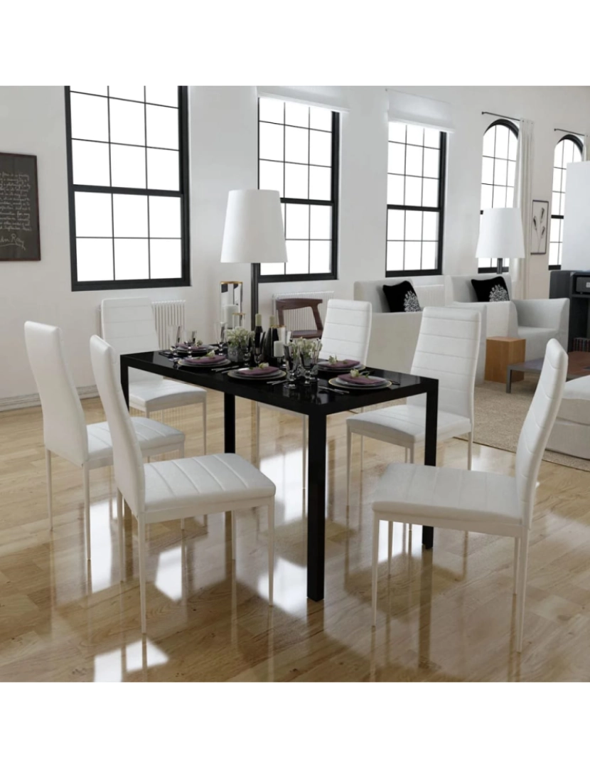 imagem de vidaXL Conjunto mesa de jantar 7 pcs preto e branco2