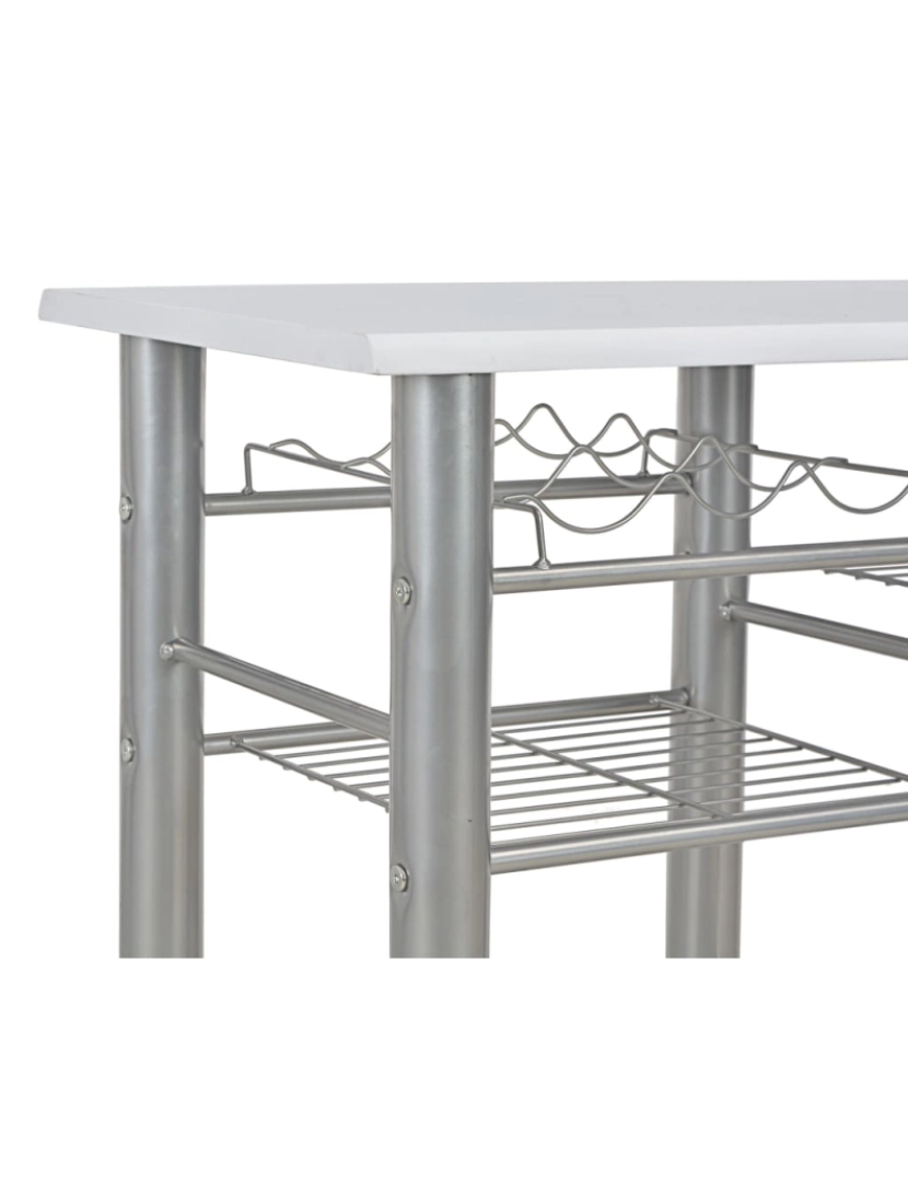 imagem de vidaXL 3 pcs conjunto de bar com prateleiras de madeira e aço branco7