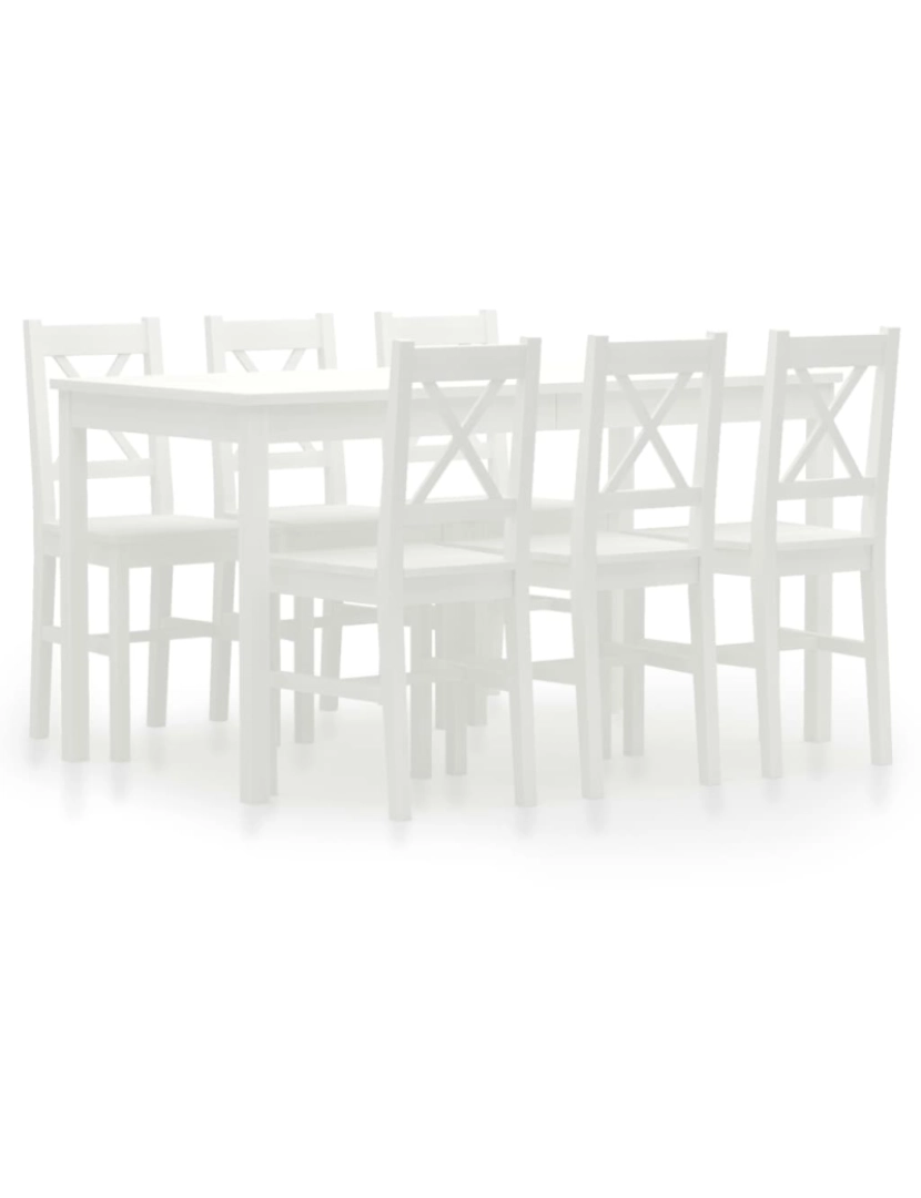 imagem de vidaXL 7 pcs conjunto de jantar em madeira de pinho branco1