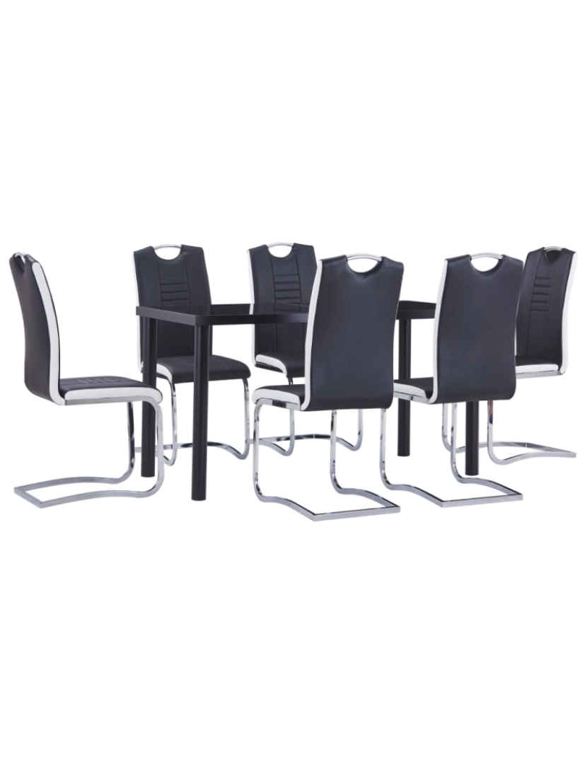 imagem de vidaXL 7 pcs conjunto de jantar couro artificial preto1