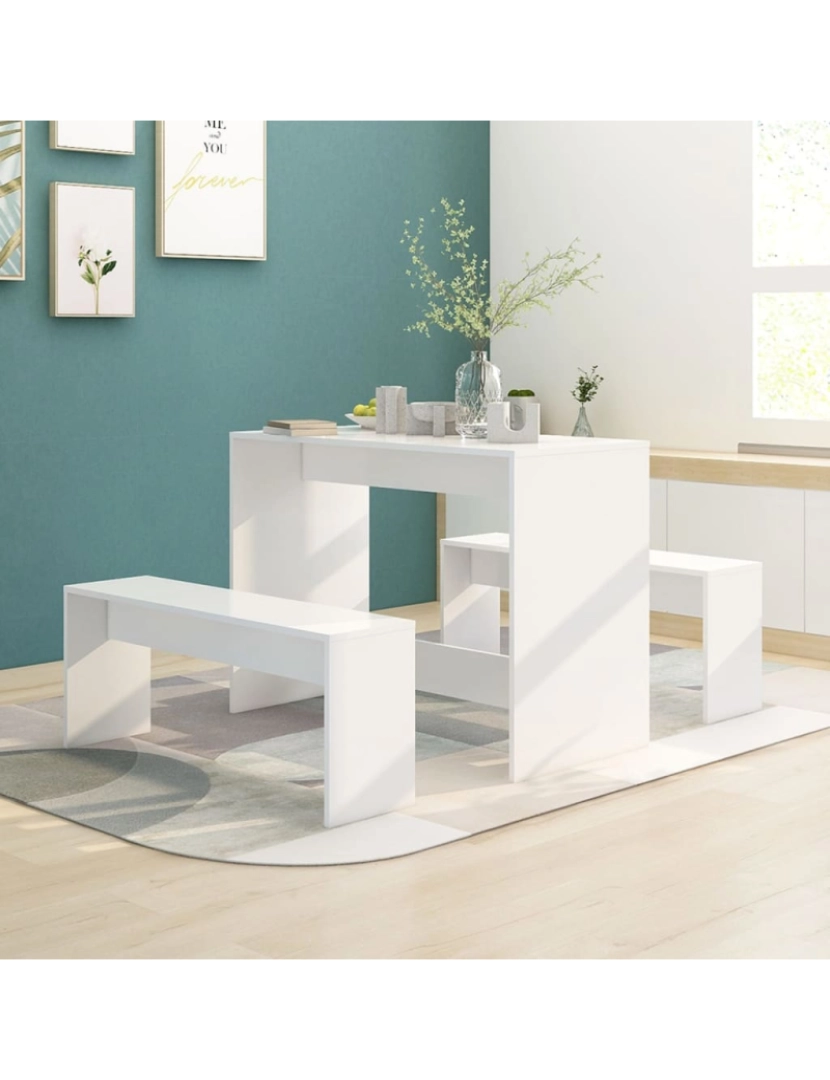 imagem de vidaXL 3 pcs conjunto de jantar contraplacado branco2