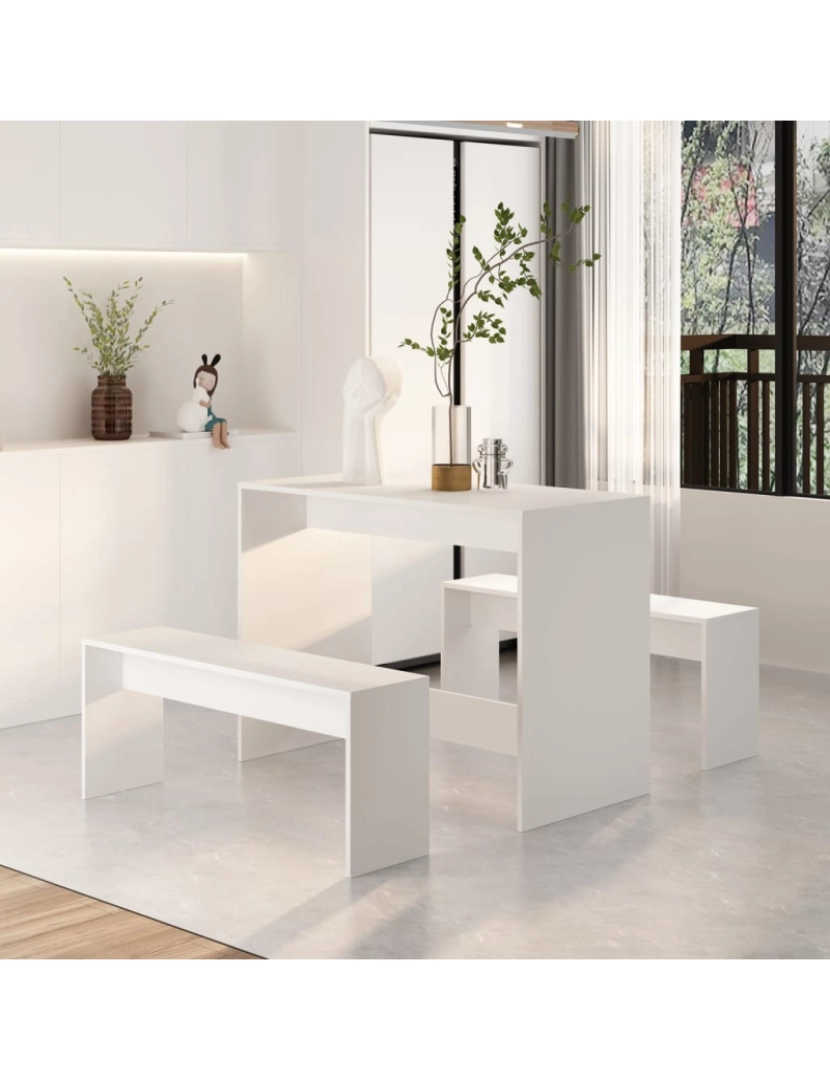 imagem de vidaXL 3 pcs conjunto de jantar contraplacado branco4