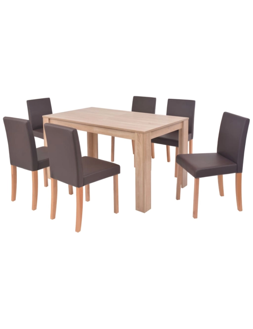 imagem de vidaXL Mesa e cadeiras de jantar 7 pcs couro artif. carvalho castanho1