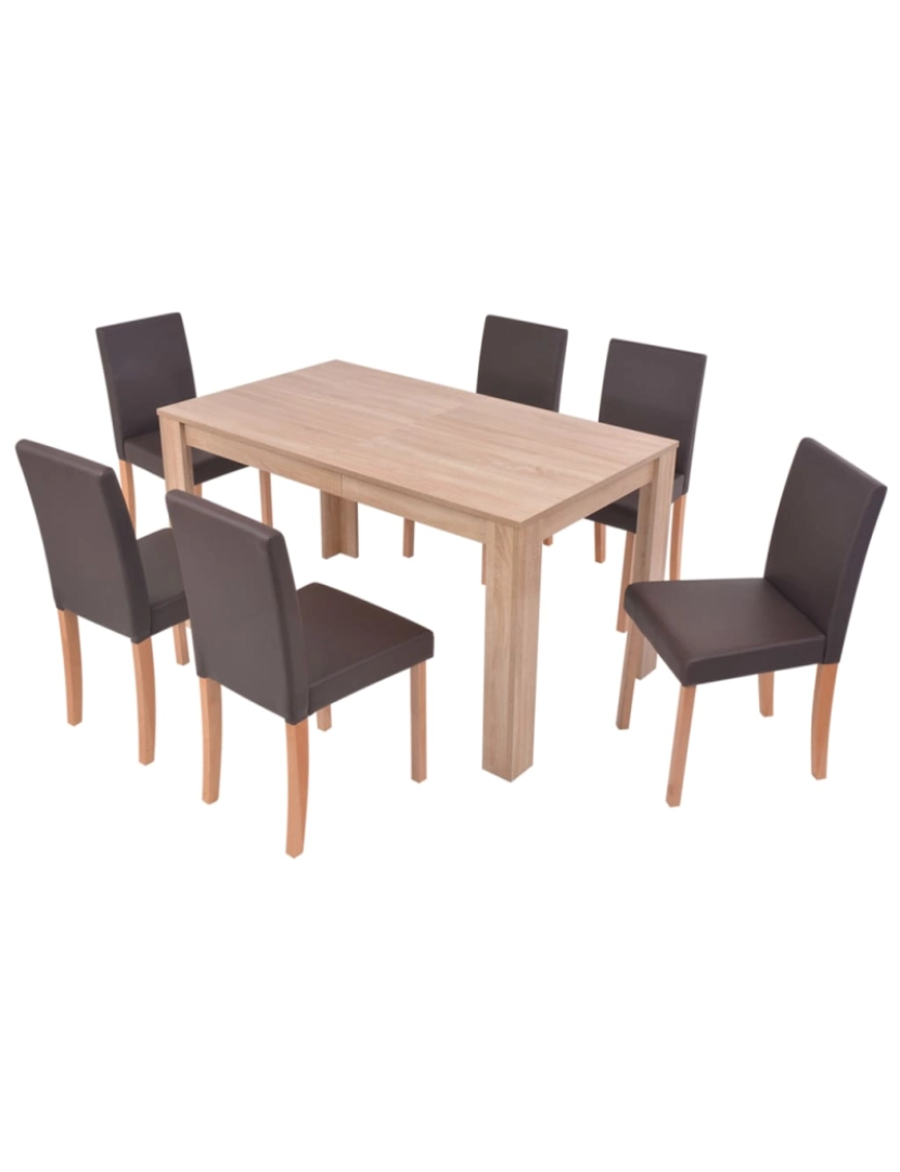 imagem de vidaXL Mesa e cadeiras de jantar 7 pcs couro artif. carvalho castanho4