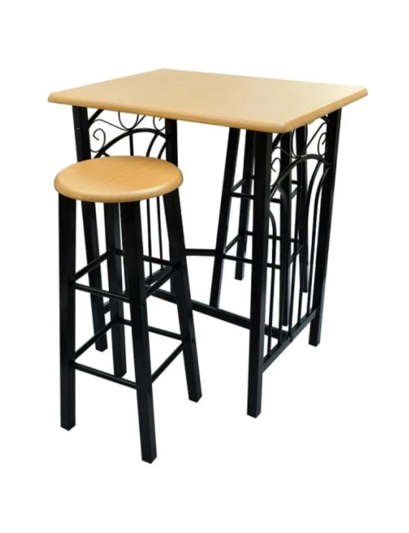 imagem de vidaXL Conjunto de jantar com mesa madeira bronze e aço preto1