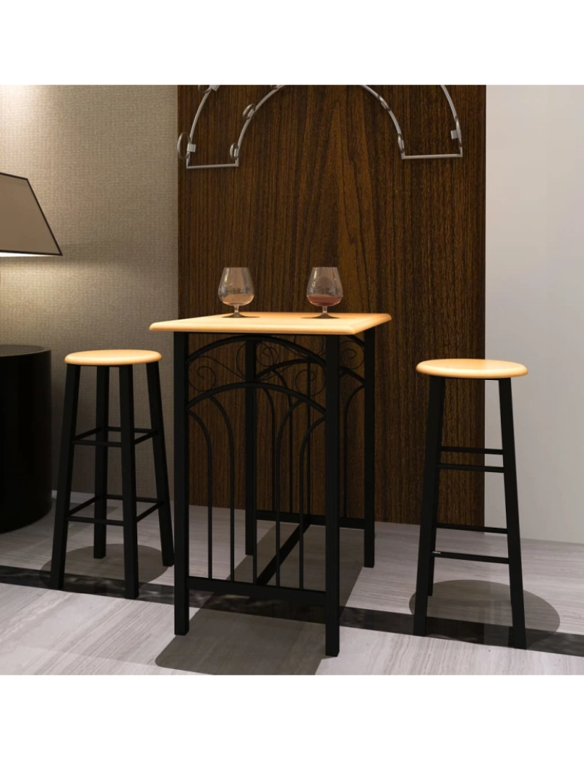 imagem de vidaXL Conjunto de jantar com mesa madeira bronze e aço preto2
