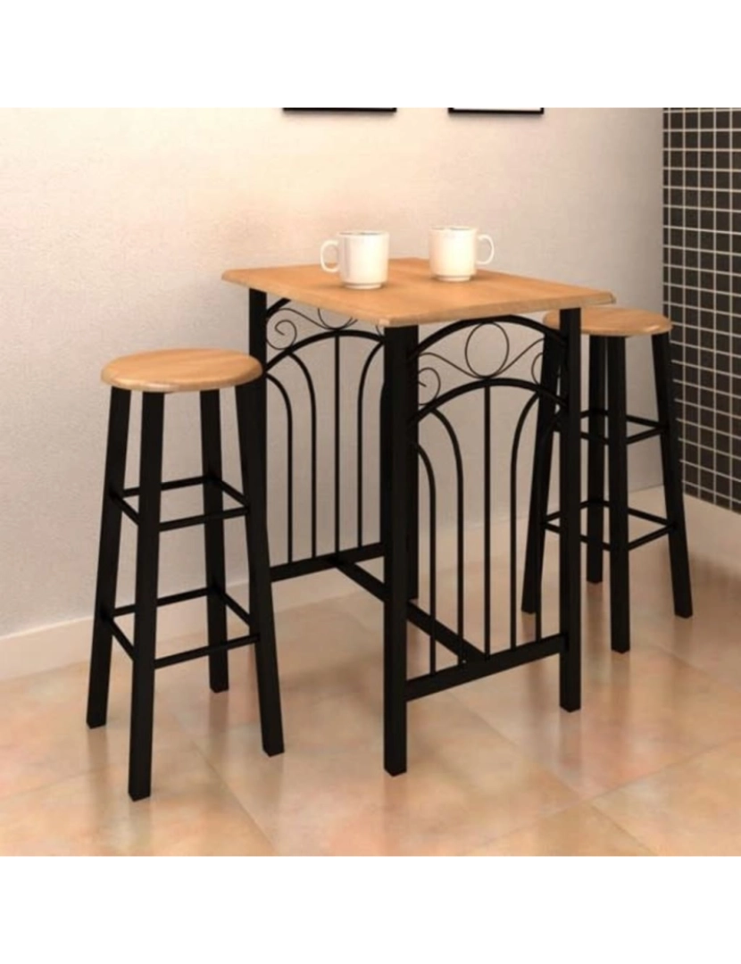 imagem de vidaXL Conjunto de jantar com mesa madeira bronze e aço preto6