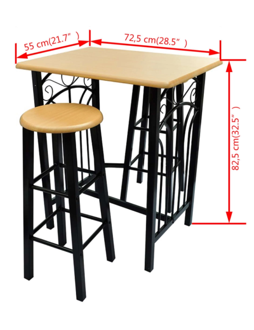 imagem de vidaXL Conjunto de jantar com mesa madeira bronze e aço preto7