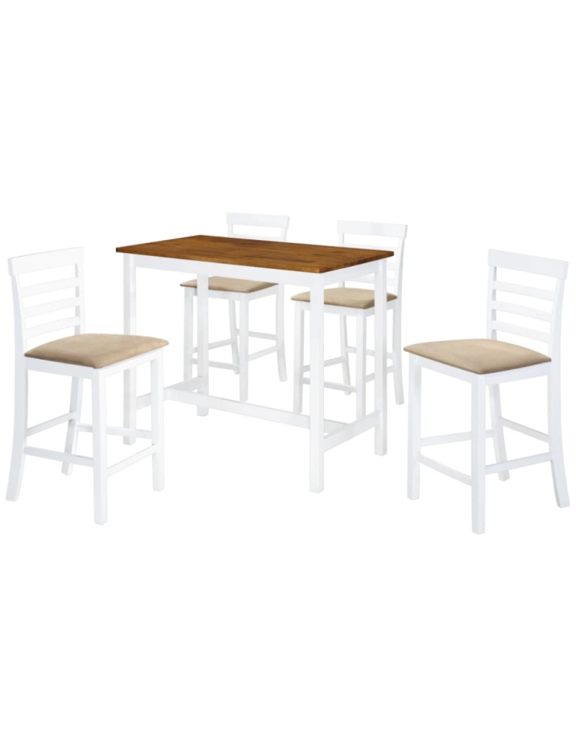 imagem de vidaXL Mesa e cadeiras de bar 5 pcs madeira maciça castanho e branco2