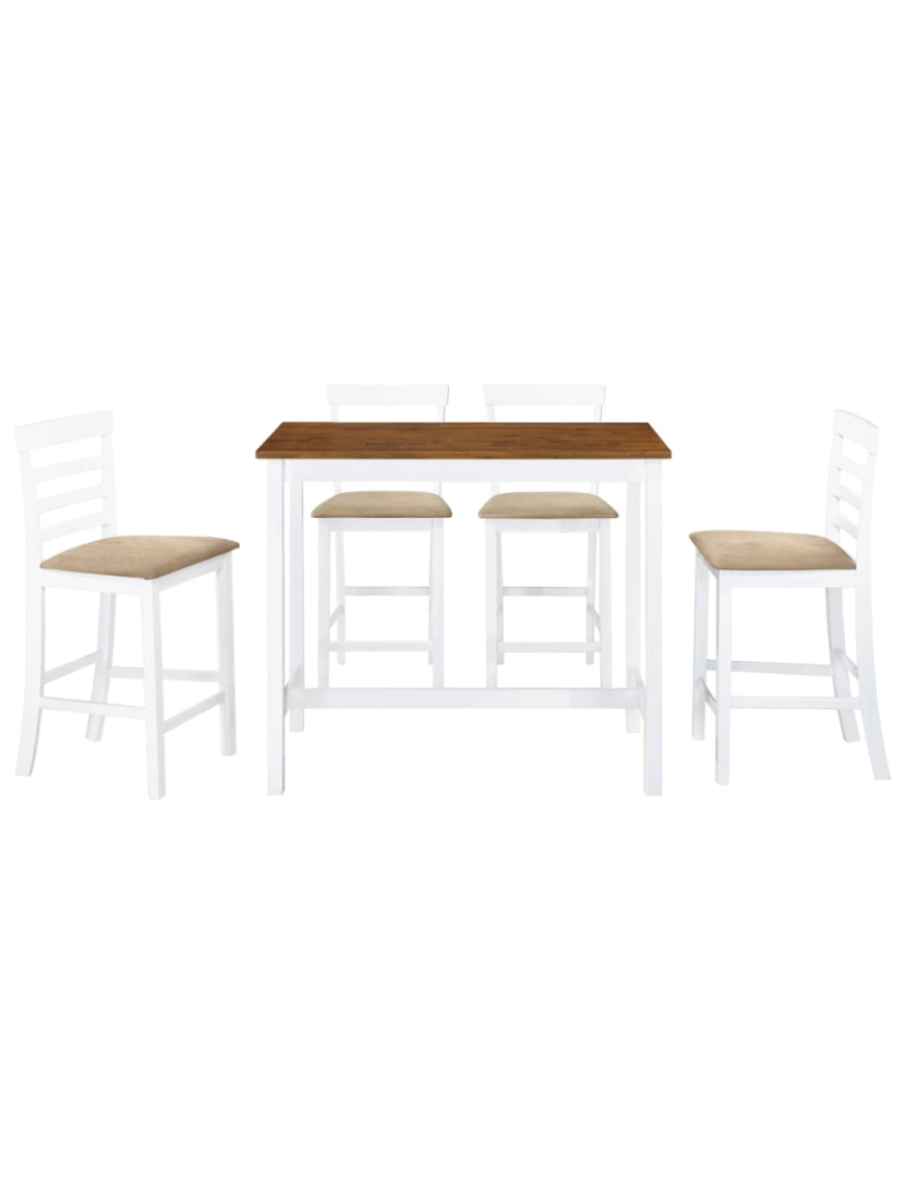 imagem de vidaXL Mesa e cadeiras de bar 5 pcs madeira maciça castanho e branco3