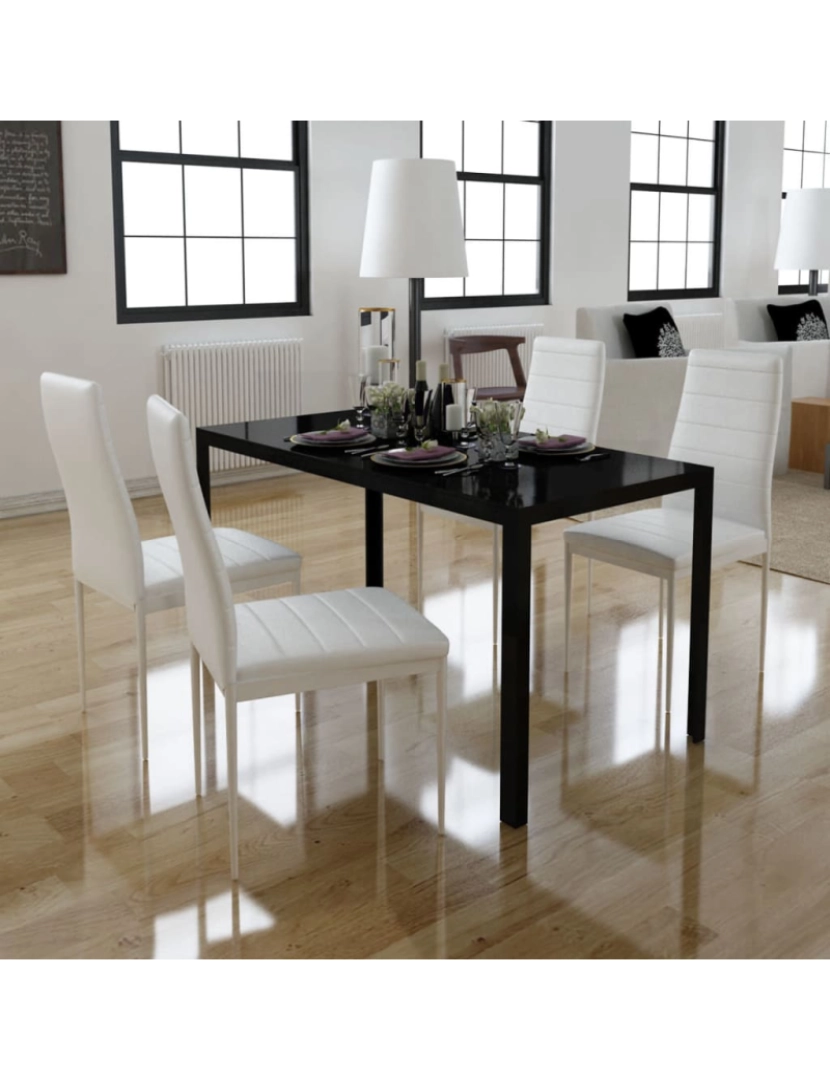 imagem de vidaXL Conjunto mesa de jantar 5 pcs preto e branco3