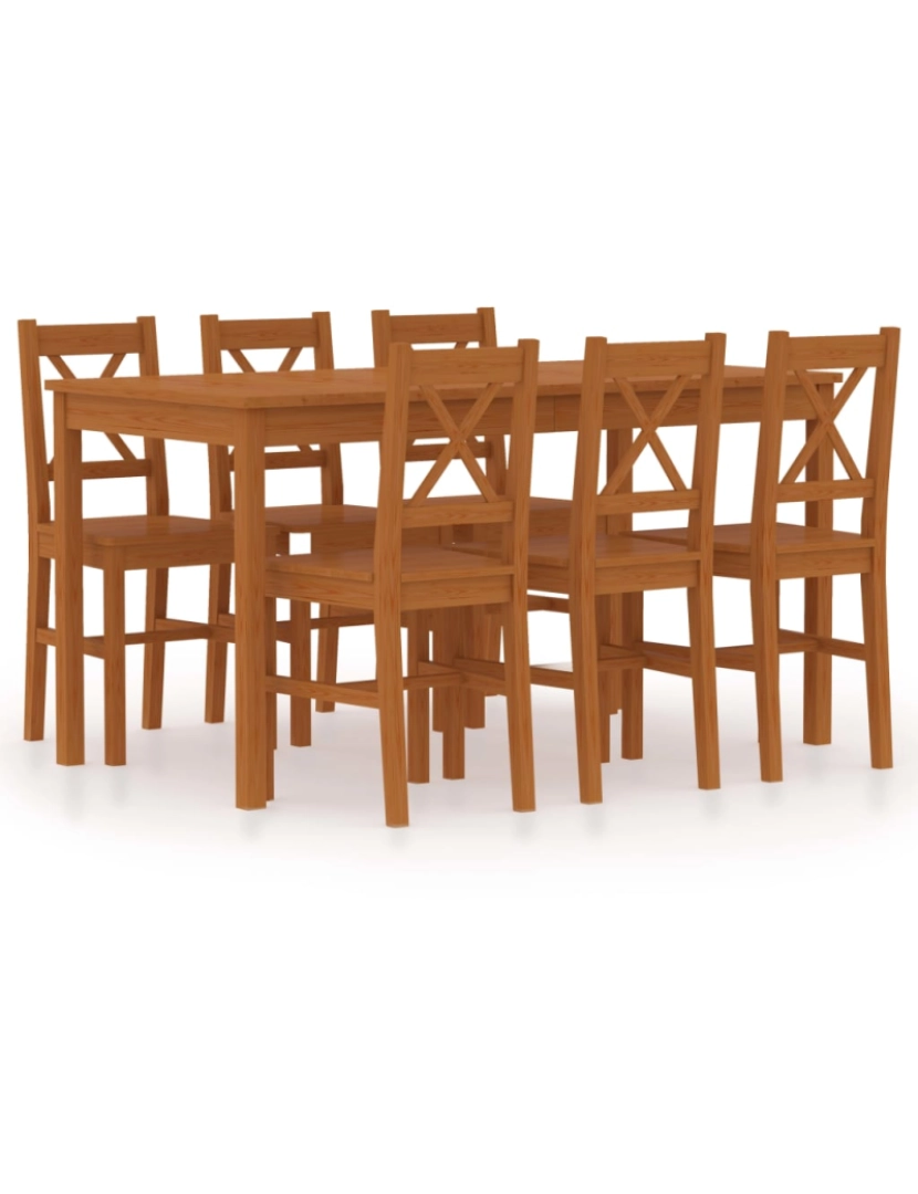 imagem de vidaXL 7 pcs conjunto de jantar em madeira de pinho castanho mel1