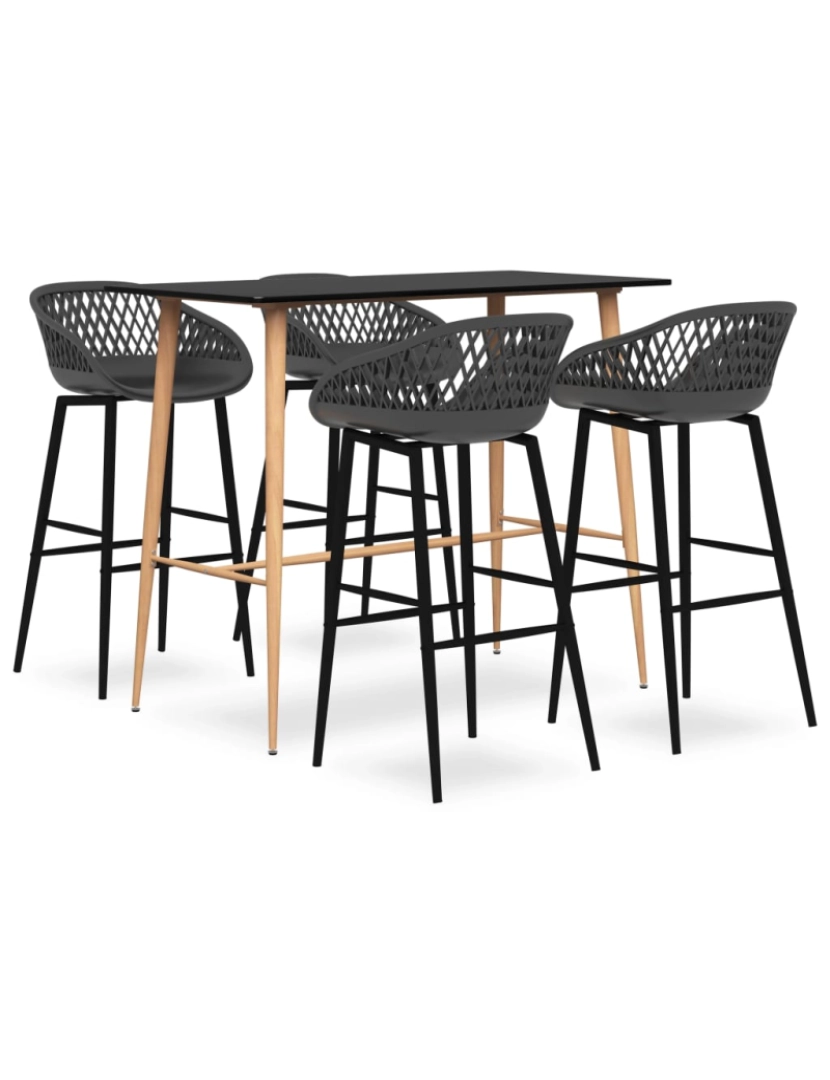 imagem de vidaXL 5 pcs conjunto de bar preto e cinzento2