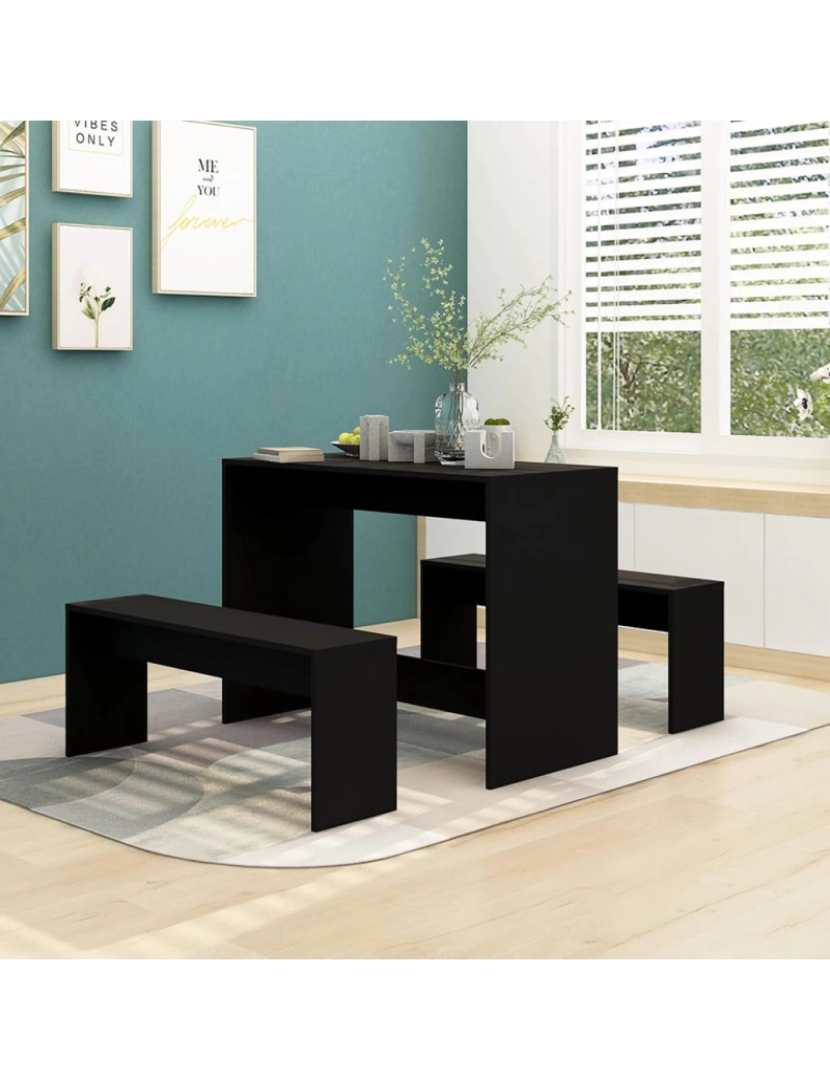 imagem de vidaXL 3 pcs conjunto de jantar contraplacado preto2