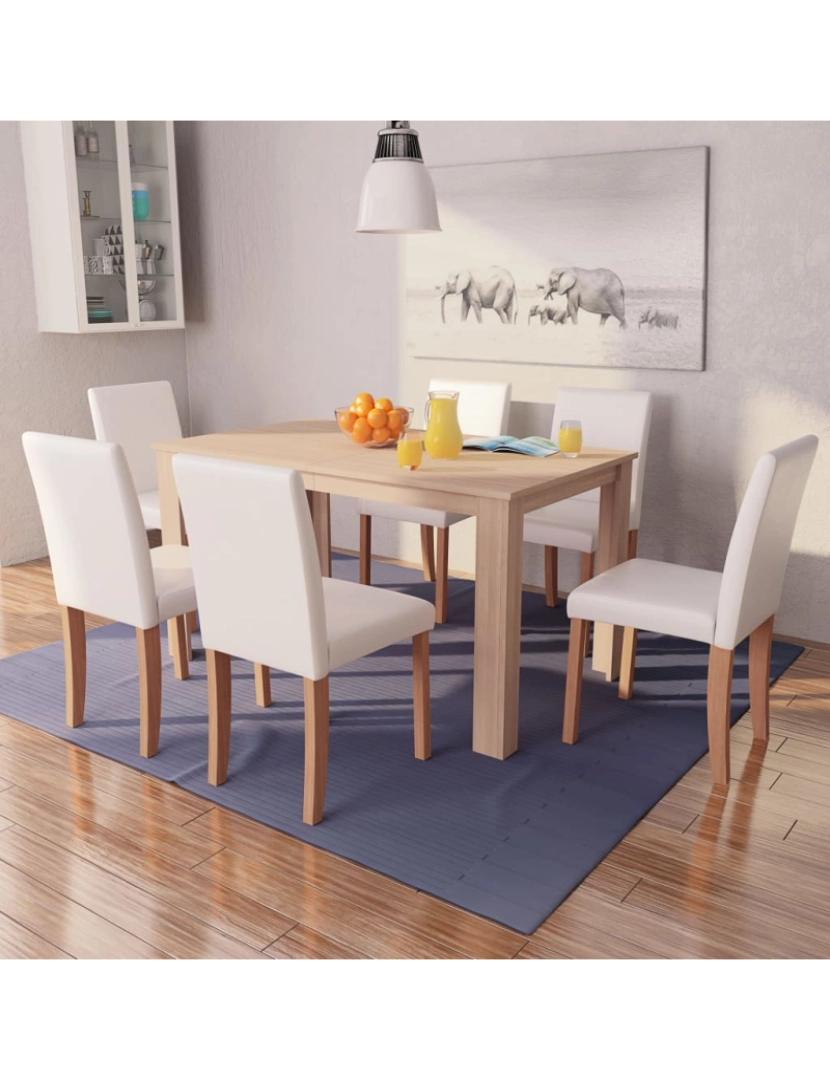 imagem de vidaXL Mesa e cadeiras de jantar 7 pcs couro artificial carvalho creme2