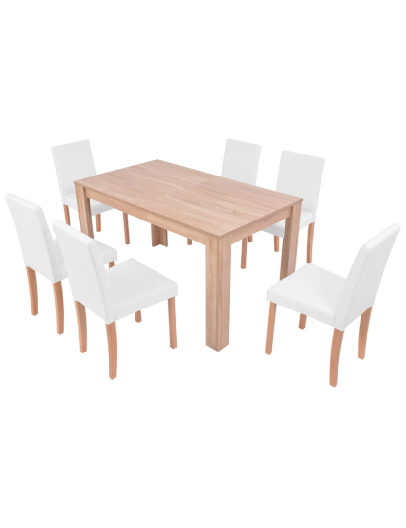 imagem de vidaXL Mesa e cadeiras de jantar 7 pcs couro artificial carvalho creme4