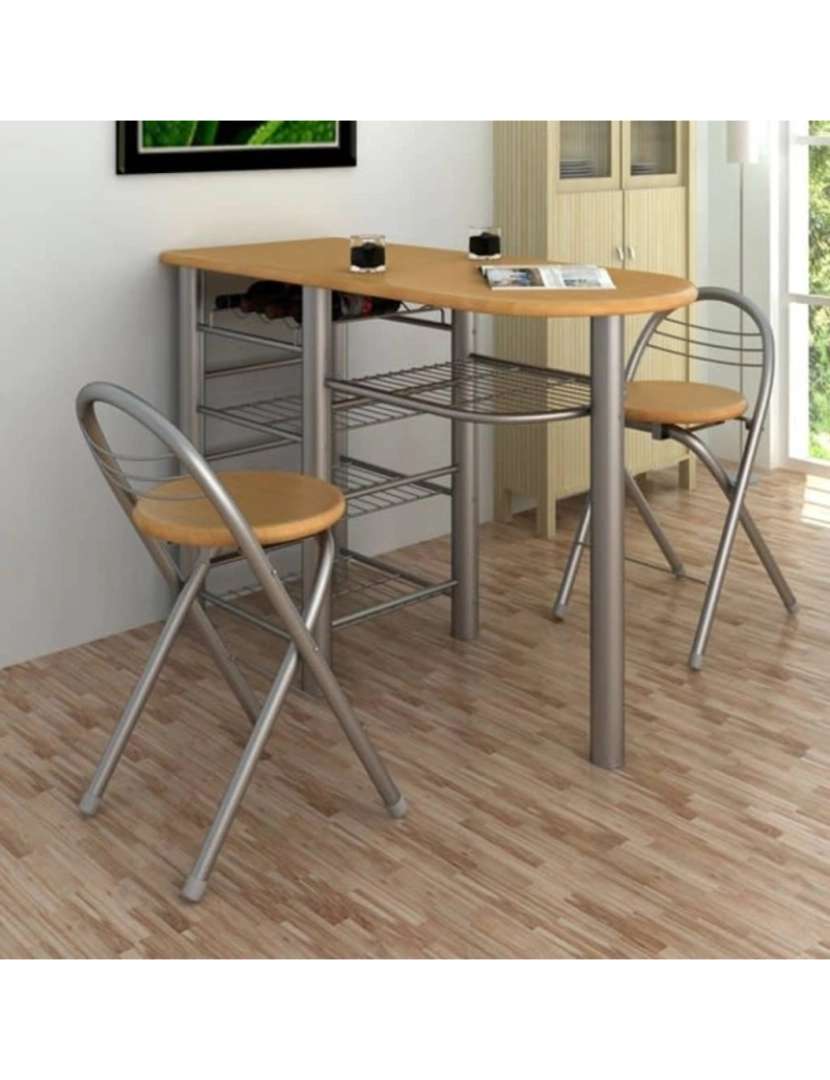 imagem de vidaXL Conjunto de mesa e cadeiras cozinha/bar madeira7