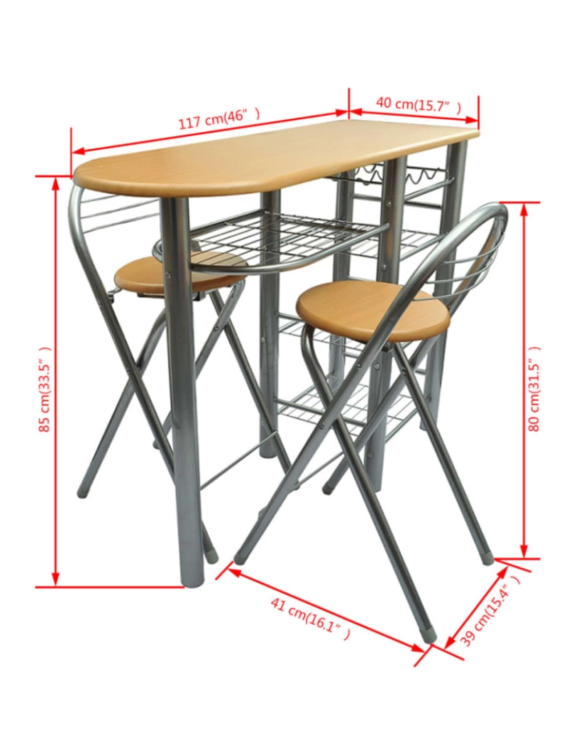 imagem de vidaXL Conjunto de mesa e cadeiras cozinha/bar madeira8