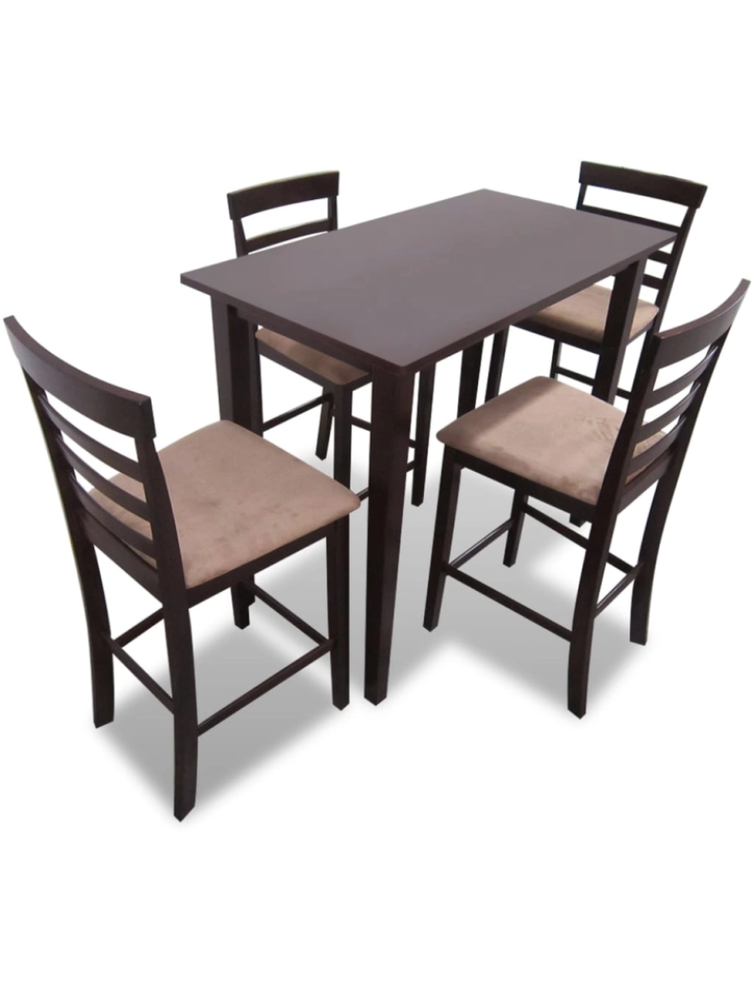 imagem de vidaXL Conjunto mesa de bar de madeira e 4 cadeiras, castanho1