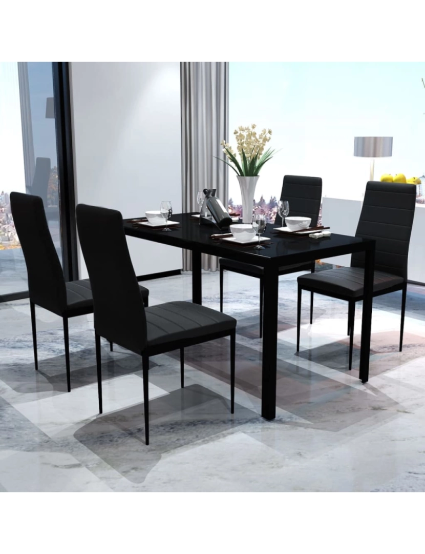 imagem de vidaXL Conjunto mesa de jantar 5 pcs preto3