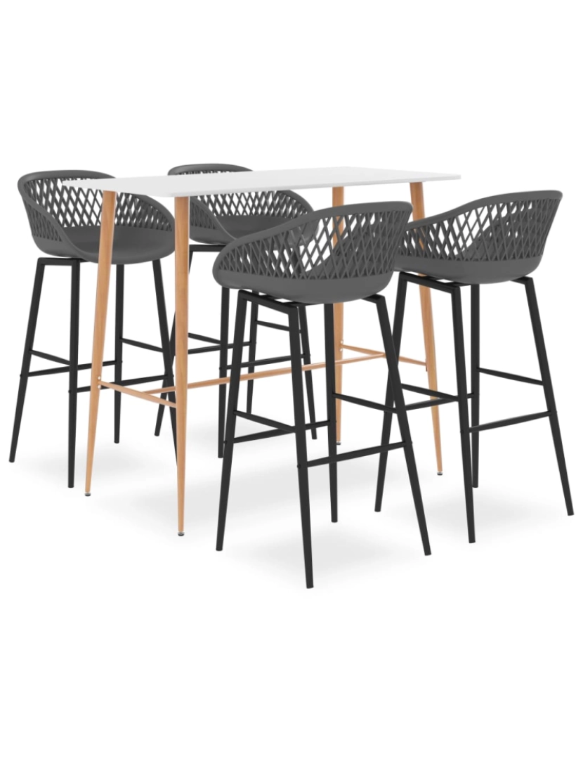 imagem de vidaXL 5 pcs conjunto de bar branco e cinzento1