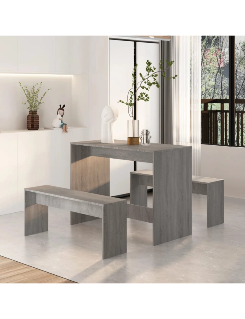 imagem de vidaXL 3 pcs conjunto de jantar contraplacado cor sonoma cinzento4