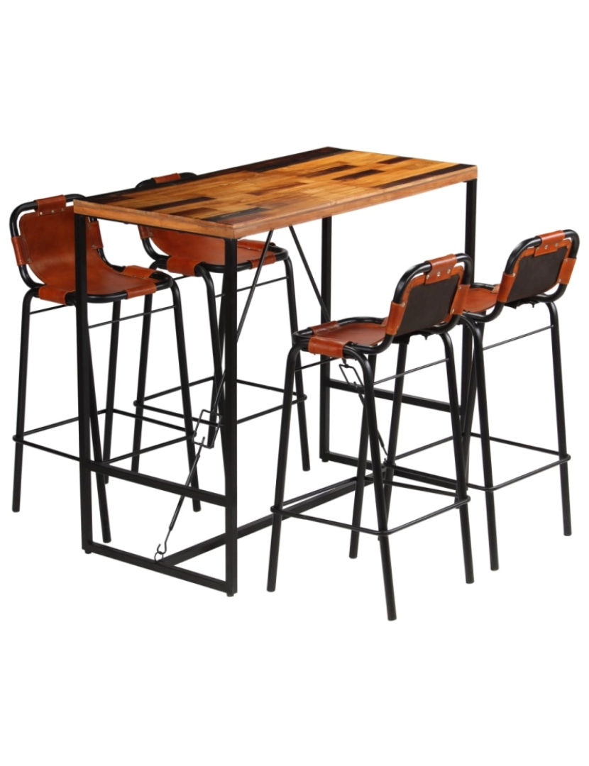 Vidaxl - vidaXL Conjunto de bar 5 pcs madeira recuperada + couro cabra genuíno