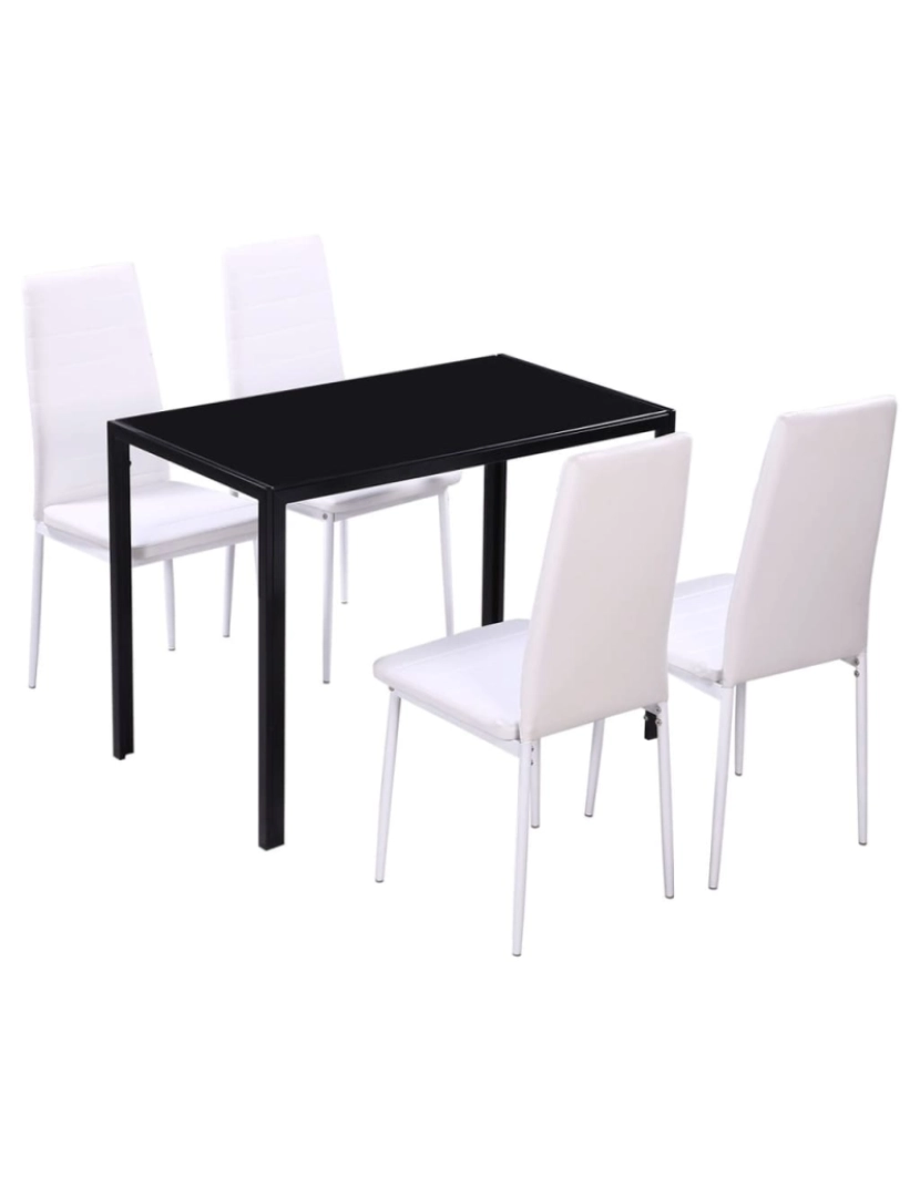 imagem de vidaXL Conjunto de jantar 5 pcs couro artificial preto e branco2