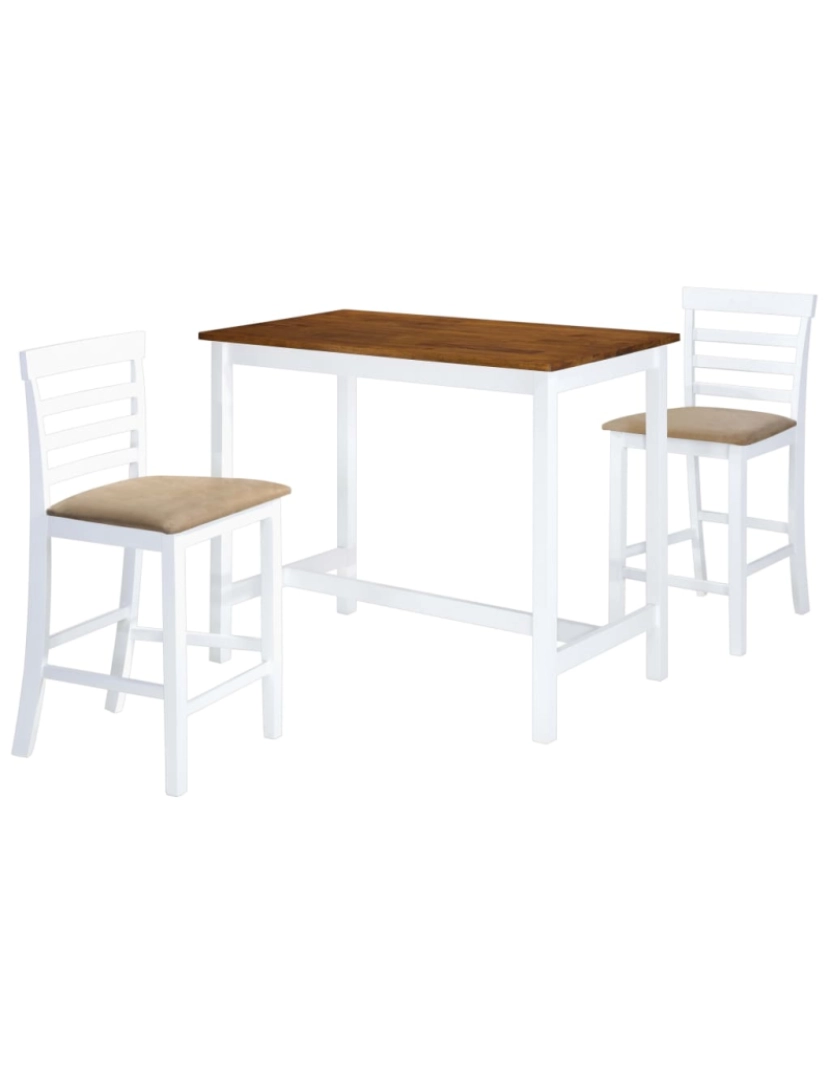 imagem de vidaXL Mesa e cadeiras de bar 3 pcs madeira maciça castanho e branco2