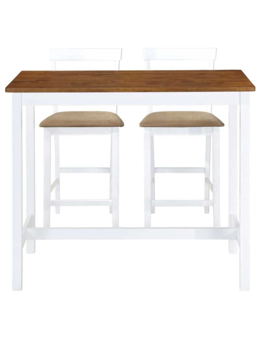 imagem de vidaXL Mesa e cadeiras de bar 3 pcs madeira maciça castanho e branco3