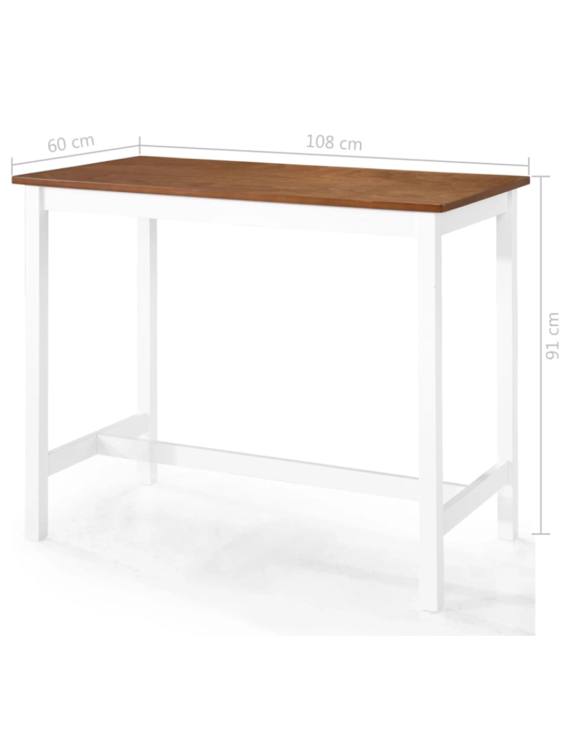 imagem de vidaXL Mesa e cadeiras de bar 3 pcs madeira maciça castanho e branco9