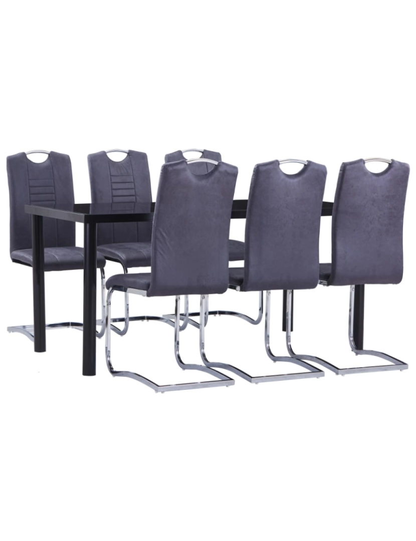 imagem de vidaXL 7 pcs conjunto de jantar camurça artificial cinzento2