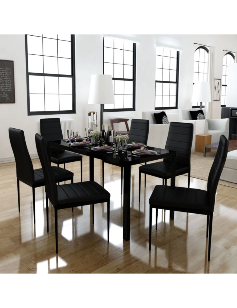 imagem de vidaXL Conjunto mesa de jantar 7 pcs preto2