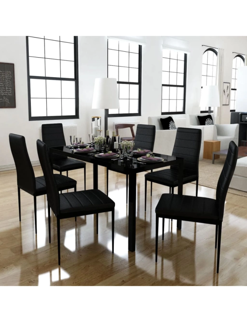 imagem de vidaXL Conjunto mesa de jantar 7 pcs preto3