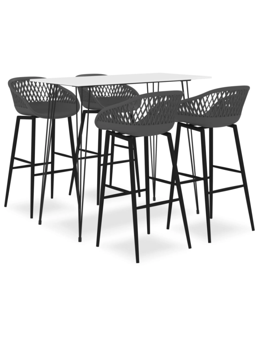 imagem de vidaXL 5 pcs conjunto de bar branco e cinzento1