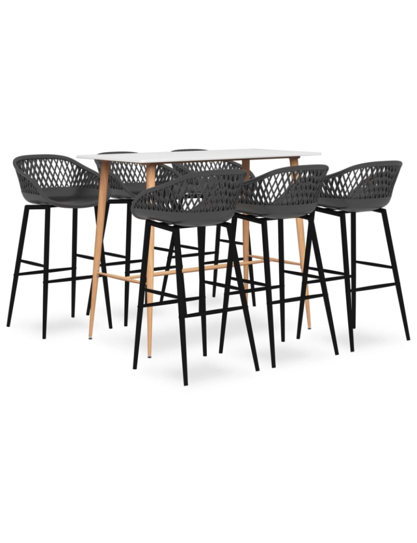 imagem de vidaXL 7 pcs conjunto de bar branco e cinzento1