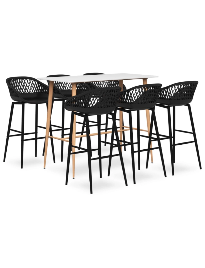 imagem de vidaXL 7 pcs conjunto de bar branco e preto2