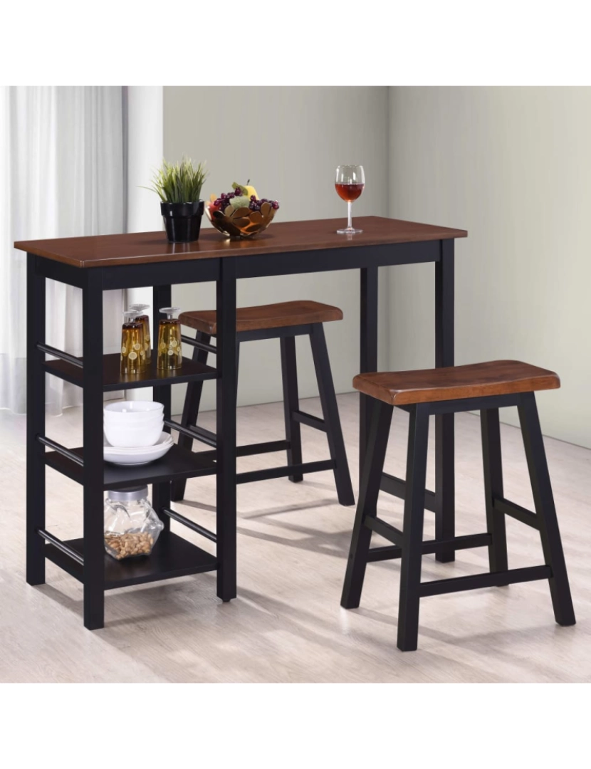 imagem de vidaXL Conjunto de bar 3 pcs MDF preto2