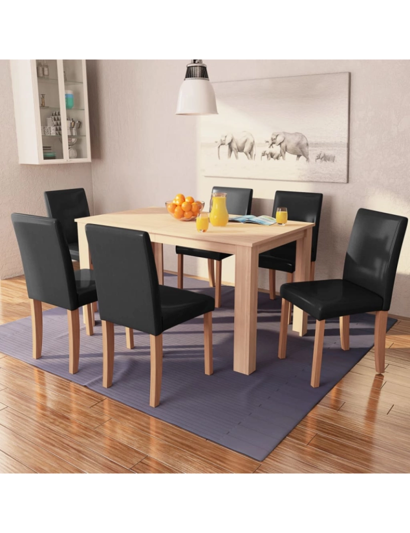 imagem de vidaXL Mesa e cadeiras de jantar 7 pcs couro artificial carvalho preto2