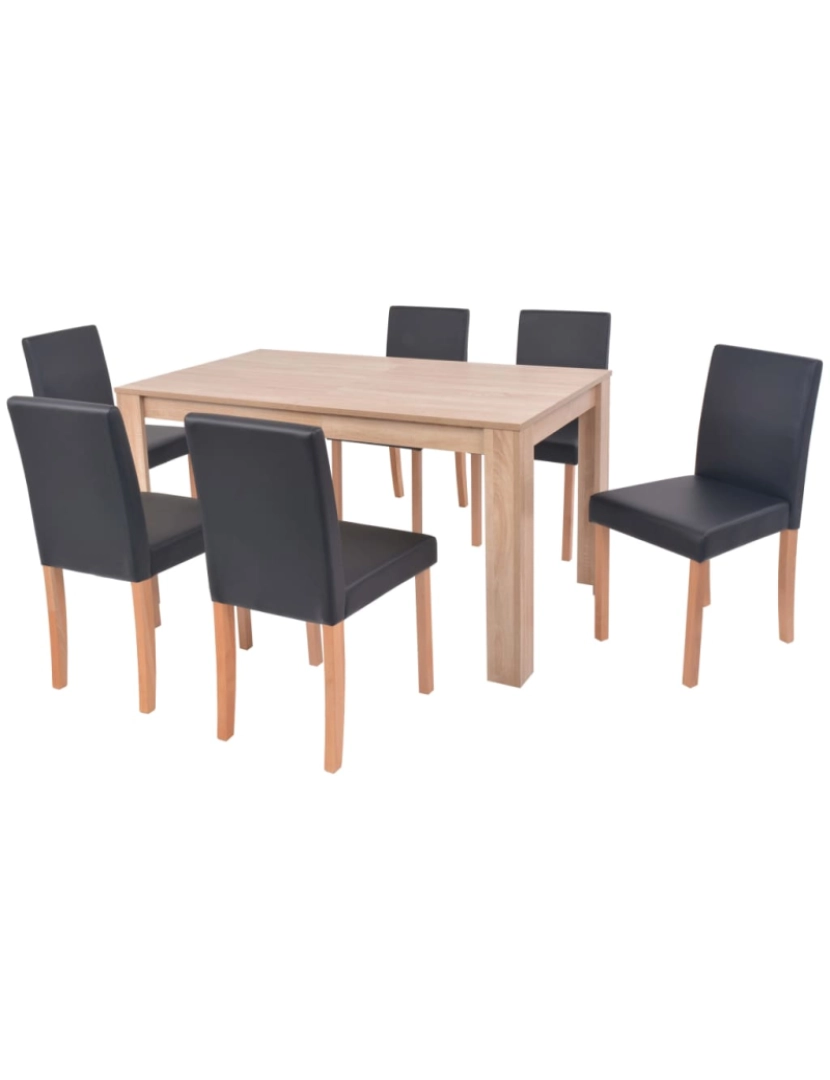 imagem de vidaXL Mesa e cadeiras de jantar 7 pcs couro artificial carvalho preto4