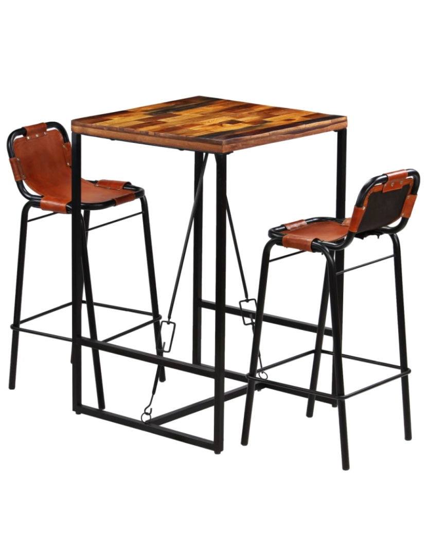 Vidaxl - vidaXL Conjunto de bar 3 pcs madeira recuperada + couro cabra genuíno